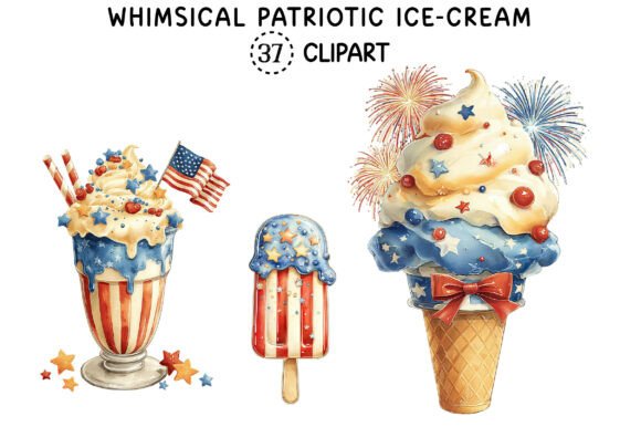 Celebrate with Whimsical Patriotic Ice-Cream Clipart