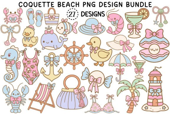 Coquette Beach PNG Design Bundle: Coastal Charm for Every Project