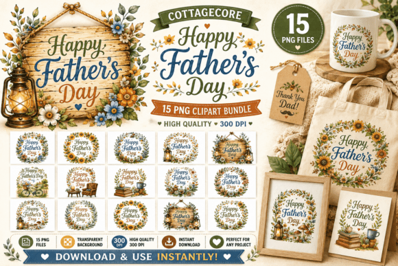 Cottagecore Happy Father’s Day PNG: A Rustic Touch for Handmade Gifts