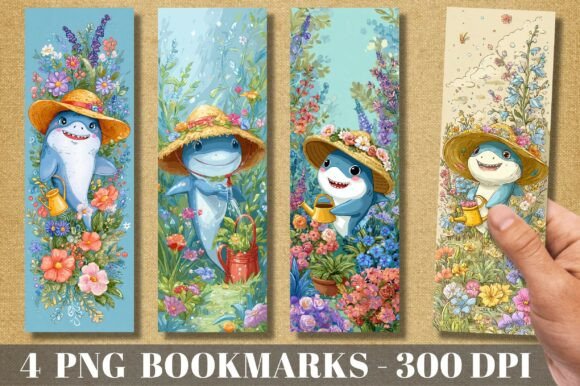 Cute Kawaii Shark Gardener Bookmark: A Delightful Design Asset