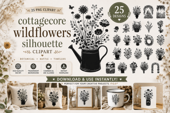 Embrace Rustic Elegance with Cottagecore Wildflowers Silhouette
