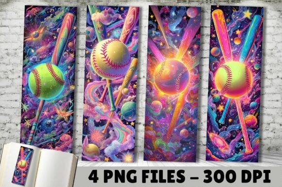 Neon Aesthetic Softball Bat Bookmark: A Digital Asset with Sporty Vibrancy