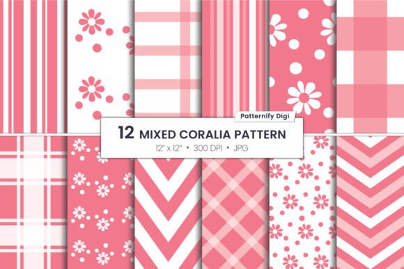 Red Striped, Floral Digital Backgrounds: Versatile Design Assets