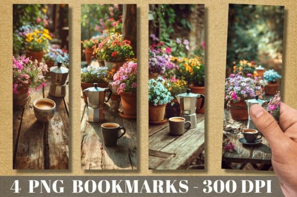 Rustic Garden Coffee Moka Pot Bookmark: A Creative Asset for Designers