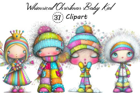 Whimsical Christmas Baby Kid Clipart: Festive Design Assets