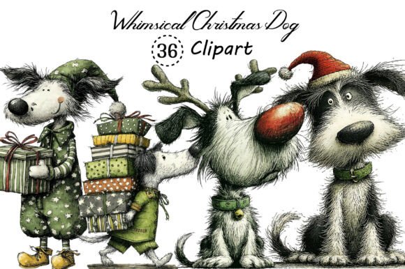 Whimsical Christmas Dogs Clipart Bundle: Festive Design Assets